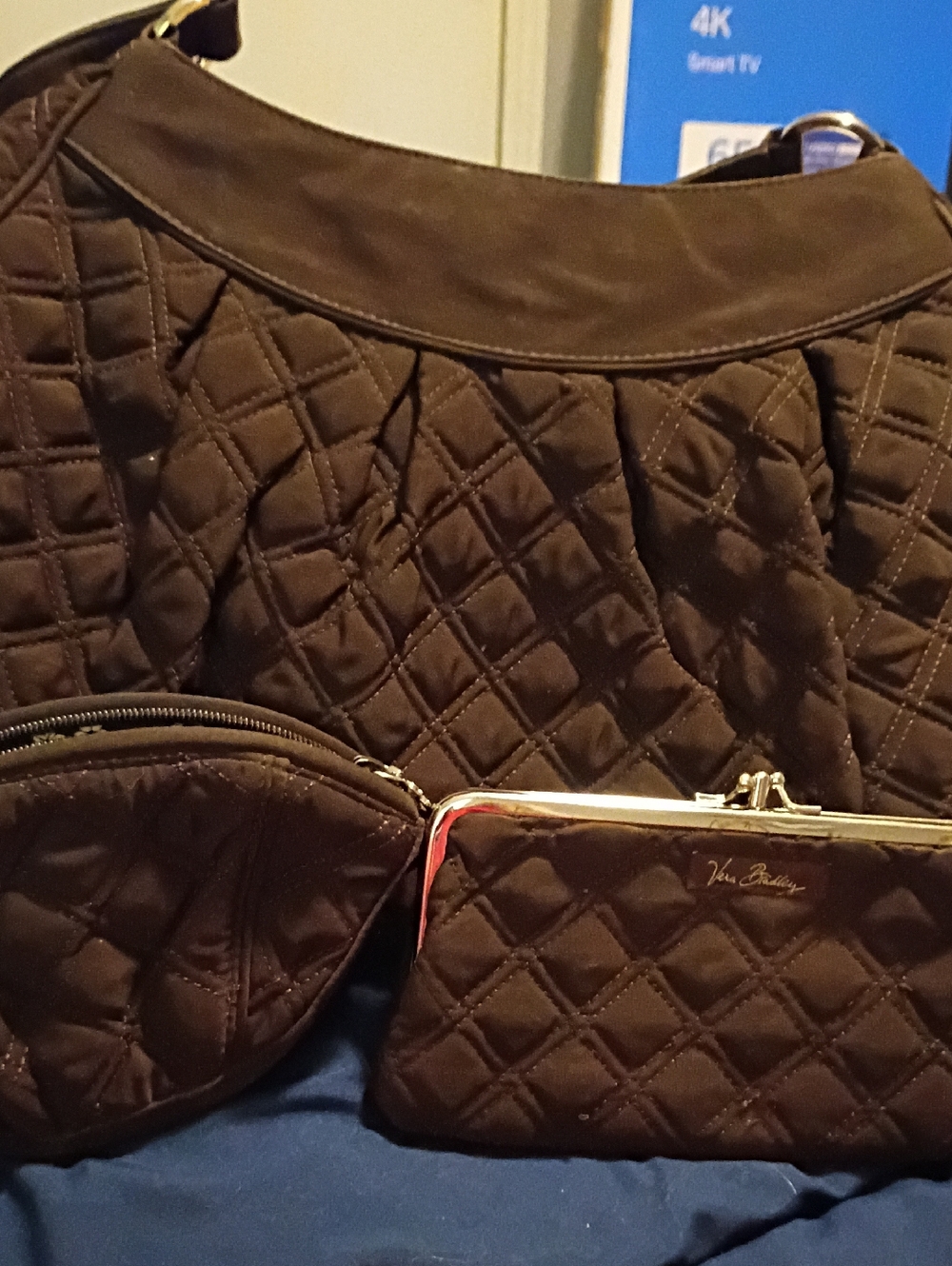 Vera Bradley Chocolate Quilted Shoulder Tote with Wallet & Pouch